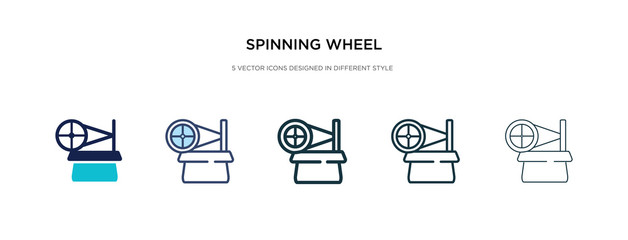 spinning wheel icon in different style vector illustration. two colored and black spinning wheel vector icons designed in filled, outline, line and stroke style can be used for web, mobile, ui