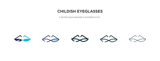 childish eyeglasses icon in different style vector illustration. two colored and black childish eyeglasses vector icons designed in filled, outline, line and stroke style can be used for web,