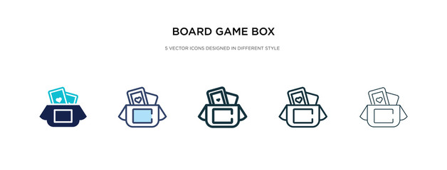 board game box icon in different style vector illustration. two colored and black board game box vector icons designed in filled, outline, line and stroke style can be used for web, mobile, ui