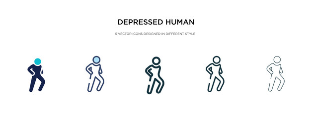 depressed human icon in different style vector illustration. two colored and black depressed human vector icons designed in filled, outline, line and stroke style can be used for web, mobile, ui