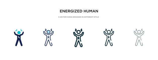 energized human icon in different style vector illustration. two colored and black energized human vector icons designed in filled, outline, line and stroke style can be used for web, mobile, ui