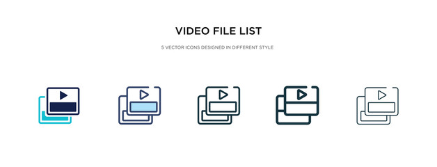 video file list icon in different style vector illustration. two colored and black video file list vector icons designed in filled, outline, line and stroke style can be used for web, mobile, ui