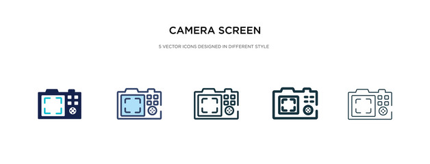 Fototapeta na wymiar camera screen icon in different style vector illustration. two colored and black camera screen vector icons designed in filled, outline, line and stroke style can be used for web, mobile, ui