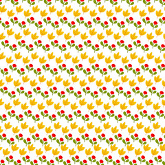 Vector illustration pattern of autumn yellow leaves and cranberries. Autumn branches and wild berries for texture and background.
