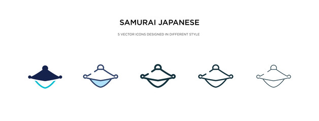 samurai japanese hat icon in different style vector illustration. two colored and black samurai japanese hat vector icons designed in filled, outline, line and stroke style can be used for web,
