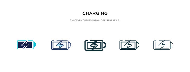 charging icon in different style vector illustration. two colored and black charging vector icons designed in filled, outline, line and stroke style can be used for web, mobile, ui