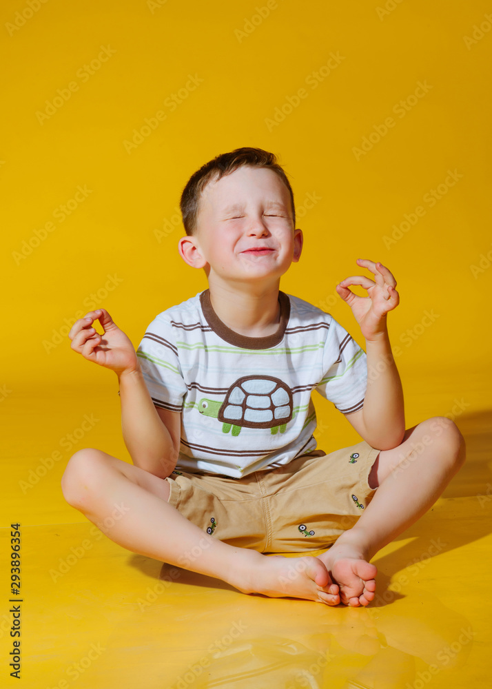 Wall mural portrait of a little fashionable boy in the studio