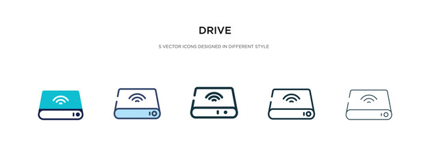 drive icon in different style vector illustration. two colored and black drive vector icons designed in filled, outline, line and stroke style can be used for web, mobile, ui