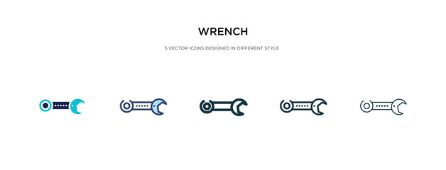 wrench icon in different style vector illustration. two colored and black wrench vector icons designed in filled, outline, line and stroke style can be used for web, mobile, ui