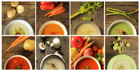 Collage of different kind of soup