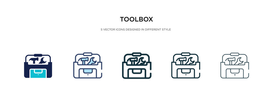 toolbox icon in different style vector illustration. two colored and black toolbox vector icons designed in filled, outline, line and stroke style can be used for web, mobile, ui