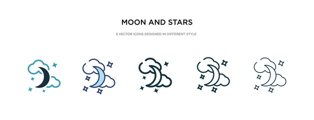 moon and stars icon in different style vector illustration. two colored and black moon and stars vector icons designed in filled, outline, line stroke style can be used for web, mobile, ui