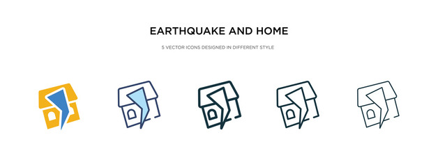 earthquake and home icon in different style vector illustration. two colored and black earthquake and home vector icons designed in filled, outline, line stroke style can be used for web, mobile, ui
