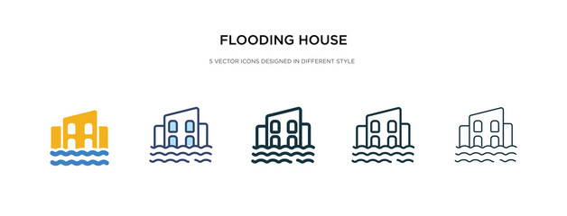 flooding house icon in different style vector illustration. two colored and black flooding house vector icons designed in filled, outline, line and stroke style can be used for web, mobile, ui