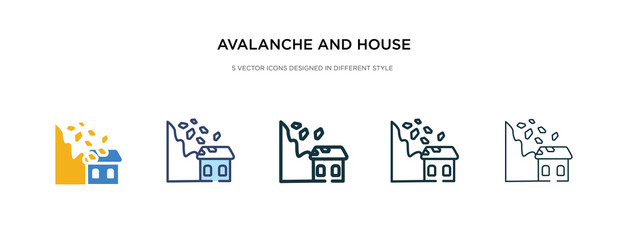 Obraz premium avalanche and house icon in different style vector illustration. two colored and black avalanche and house vector icons designed in filled, outline, line stroke style can be used for web, mobile, ui