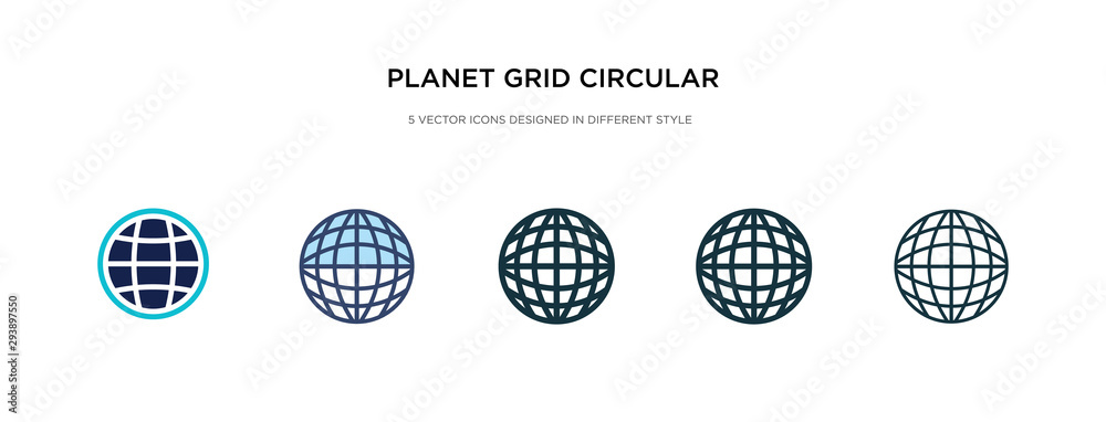 Poster planet grid circular icon in different style vector illustration. two colored and black planet grid 