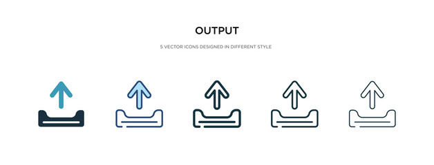 output icon in different style vector illustration. two colored and black output vector icons designed in filled, outline, line and stroke style can be used for web, mobile, ui - obrazy, fototapety, plakaty
