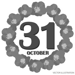October 31 icon. For planning important day. Banner for holidays and special days. Vector illustration in black and white colors.