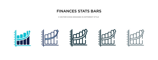 finances stats bars graphic with up arrow icon in different style vector illustration. two colored and black finances stats bars graphic with up arrow vector icons designed in filled, outline, line