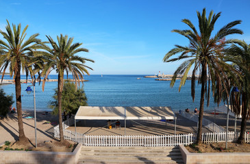 French Riviera - Menton - Palm trees , beach and sea
