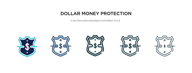 dollar money protection icon in different style vector illustration. two colored and black dollar money protection vector icons designed in filled, outline, line and stroke style can be used for