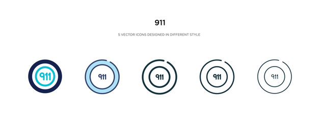 911 icon in different style vector illustration. two colored and black 911 vector icons designed in filled, outline, line and stroke style can be used for web, mobile, ui