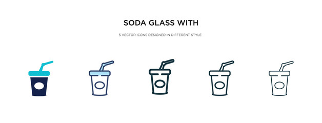 soda glass with a straw icon in different style vector illustration. two colored and black soda glass with a straw vector icons designed in filled, outline, line and stroke style can be used for