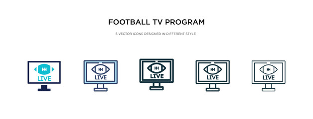 football tv program icon in different style vector illustration. two colored and black football tv program vector icons designed in filled, outline, line and stroke style can be used for web,