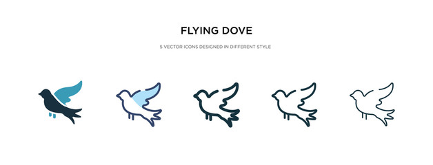 flying dove icon in different style vector illustration. two colored and black flying dove vector icons designed in filled, outline, line and stroke style can be used for web, mobile, ui