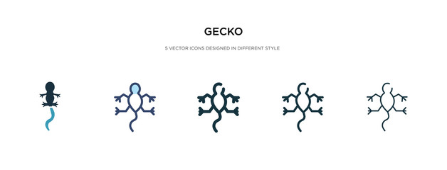 gecko icon in different style vector illustration. two colored and black gecko vector icons designed in filled, outline, line and stroke style can be used for web, mobile, ui