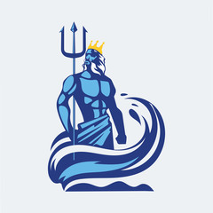 Poseidon or Neptune wielding a trident with waves. mascot logo design - obrazy, fototapety, plakaty