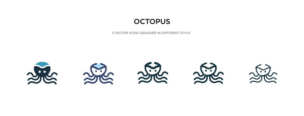 octopus icon in different style vector illustration. two colored and black octopus vector icons designed in filled, outline, line and stroke style can be used for web, mobile, ui