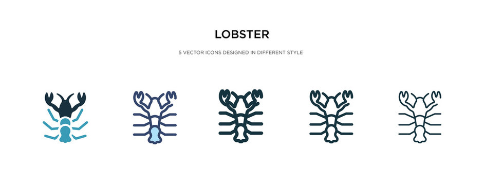 lobster icon in different style vector illustration. two colored and black lobster vector icons designed in filled, outline, line and stroke style can be used for web, mobile, ui