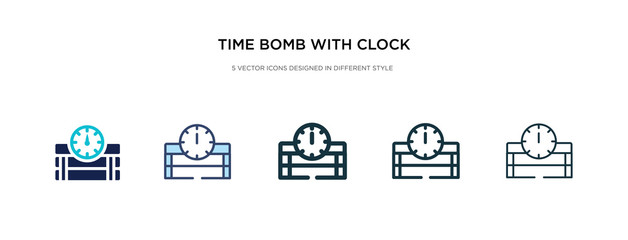 time bomb with clock icon in different style vector illustration. two colored and black time bomb with clock vector icons designed in filled, outline, line and stroke style can be used for web,