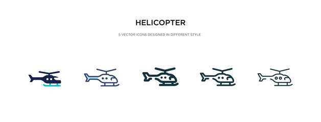 helicopter icon in different style vector illustration. two colored and black helicopter vector icons designed in filled, outline, line and stroke style can be used for web, mobile, ui - obrazy, fototapety, plakaty
