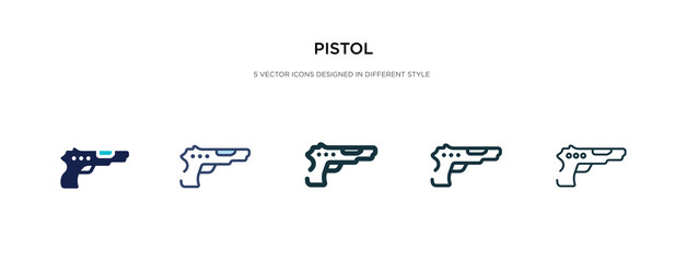 pistol icon in different style vector illustration. two colored and black pistol vector icons designed in filled, outline, line and stroke style can be used for web, mobile, ui