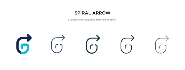 spiral arrow icon in different style vector illustration. two colored and black spiral arrow vector icons designed in filled, outline, line and stroke style can be used for web, mobile, ui