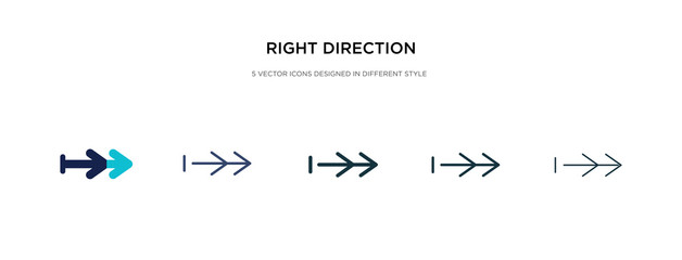 right direction icon in different style vector illustration. two colored and black right direction vector icons designed in filled, outline, line and stroke style can be used for web, mobile, ui