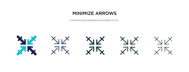 minimize arrows icon in different style vector illustration. two colored and black minimize arrows vector icons designed in filled, outline, line and stroke style can be used for web, mobile, ui