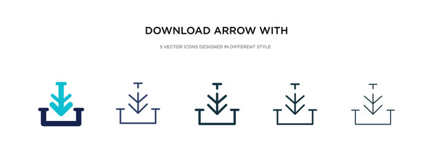 download arrow with line icon in different style vector illustration. two colored and black download arrow with line vector icons designed in filled, outline, line and stroke style can be used for