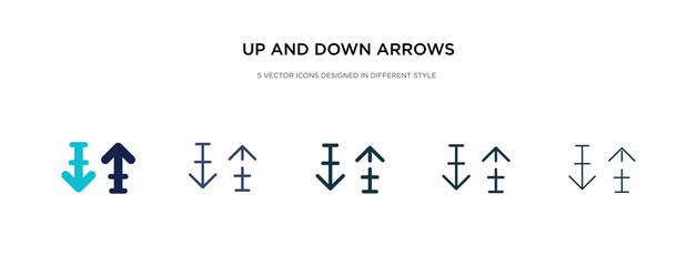 Fototapeta na wymiar up and down arrows icon in different style vector illustration. two colored and black up and down arrows vector icons designed in filled, outline, line stroke style can be used for web, mobile, ui