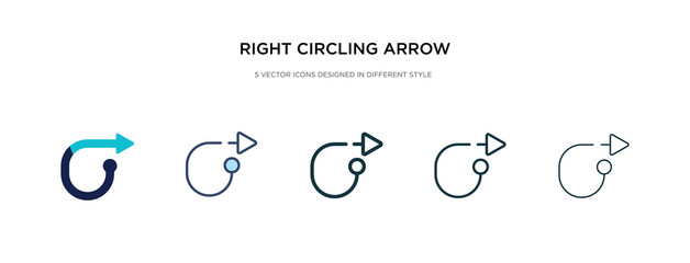 right circling arrow icon in different style vector illustration. two colored and black right circling arrow vector icons designed in filled, outline, line and stroke style can be used for web,