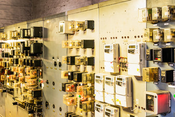 Relay hall and power meters at the power plant