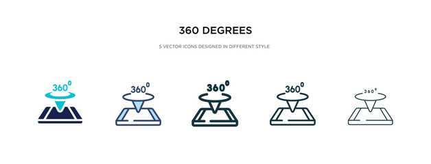 360 degrees icon in different style vector illustration. two colored and black 360 degrees vector icons designed in filled, outline, line and stroke style can be used for web, mobile, ui