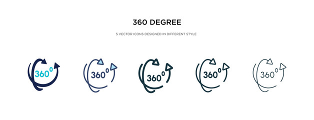 360 degree icon in different style vector illustration. two colored and black 360 degree vector icons designed in filled, outline, line and stroke style can be used for web, mobile, ui