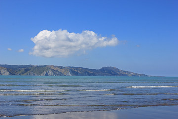 Mahia beach with a panorama in the background