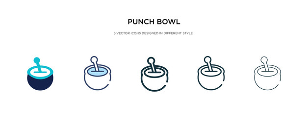 punch bowl icon in different style vector illustration. two colored and black punch bowl vector icons designed in filled, outline, line and stroke style can be used for web, mobile, ui