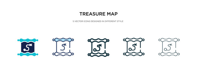treasure map icon in different style vector illustration. two colored and black treasure map vector icons designed in filled, outline, line and stroke style can be used for web, mobile, ui
