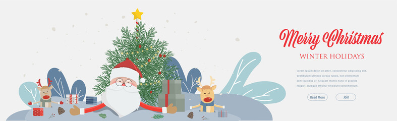 Merry christmas and Happy new year with santa claus web landing page.