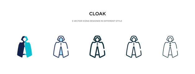 cloak icon in different style vector illustration. two colored and black cloak vector icons designed in filled, outline, line and stroke style can be used for web, mobile, ui